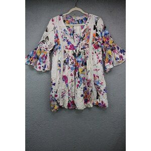 Umgee 3/4 Belled Sleeves Crochet Tunic Top-Small-Cottagecore-Boho